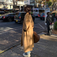 Autumn And Winter Korean Hepburn Style Double Breasted Women's Woolen Overcoat Coat