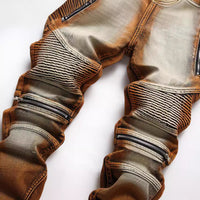 Motorcycle Pants Stretch Zipper Decorations Dyed Personalized Fashion Skinny Jeans