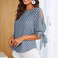 Summer New Womens Crew Neck Cross-Over Off-Shoulder Bow-Sleeve Top