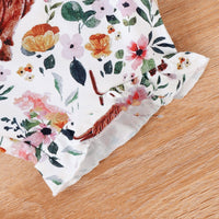 Solid Color Sleeveless Romper Printed Baby Bodysuit Lace Shorts Suit