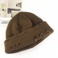 Personality Hoop Hole Wool Knitted Warm Hat