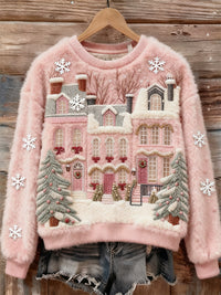 Womens 3D DigitalPrint Flannel Crewneck Sweatshirt For FallWinter