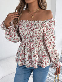 Women's Casual Square Neck Bell Sleeve Floral Print Chiffon Vacation Top