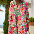 Womens Casual Long-Sleeve Shirt Dress With 3D Floral Print On The Sleeves