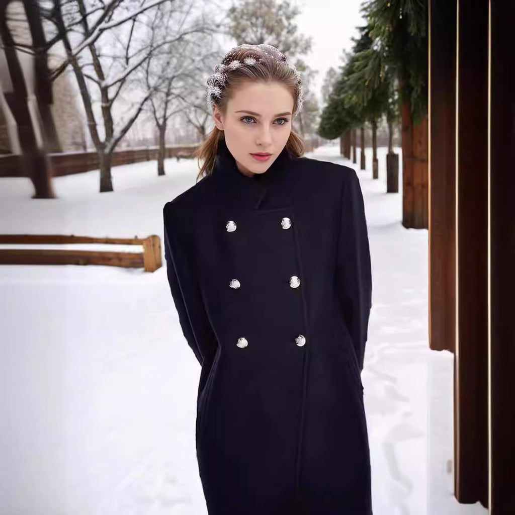 Solid Color Slim Women Woolen Coat Outerwear