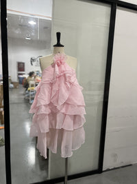 Three-dimensional Floral Halter-neck Backless Ruffled Maxi Dress