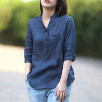 New Cotton-linen Plus-size Loose-fit Stand-collar Shirt Relaxed And Slimming
