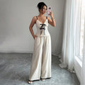 Elegant Strap Vest And Wide-Leg Pants Two-Piece Set