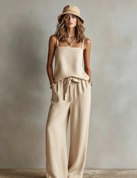 Suspender Wide-Leg Pants Set Womens Casual Two-Piece Set