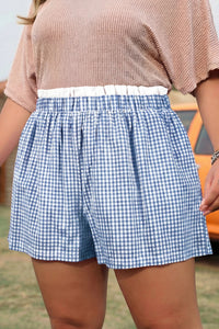 Oversized Khaki Plaid Shorts With Contrasting Trim