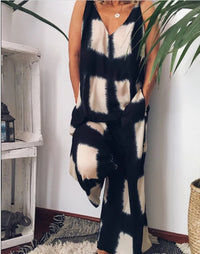 Cotton and hemp printed large size printed Jumpsuit