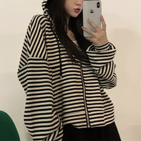 Striped Versatile Loose Fitting Laid Back Hoodie