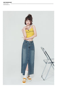 New High Waist Front Patch Pocket Denim Women's Bag Hip Skirt