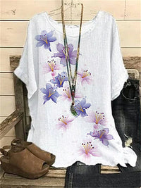 Pattern Printed Loose Short Sleeve Round Neck Shirt
