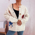 Mushroom Jacquard Contrast Color Knitted Coat Casual Loose Sweater