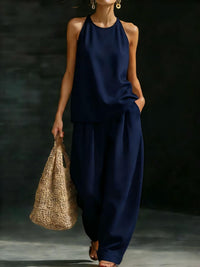 New Womens Crew-Neck Sleeveless Fashionable Casual Set