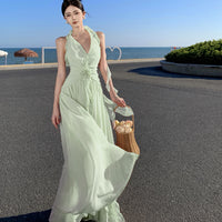 Women's Sleeveless V-Neck Halter Dress