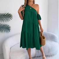 Womens Loose Flared Maxi Skirt With A Ruffled Hem