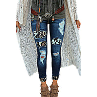 Ladies Cropped Jeans With Hand-Worn Stickers