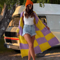 Mid-length Casual Color Plaid Sweater Cardigan Women's Clothes