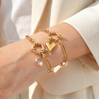 Golden Stainless Steel Small Square Chain With A Zircon Heart