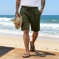 Solid-color Cotton-linen Shorts With A Drawstring