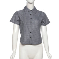 Hot Girl Fashion Plaid Printed Lapel Single Breasted Slim Fit Waist-controlled Top Women