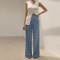 Womens Simple All-Match Printed High-Elastic Casual Pants