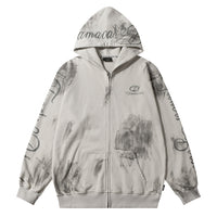 Tie-dye Letter Printing Hooded Cardigan Sweater