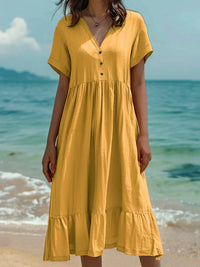 Solid-color Short-sleeve Fashionable Pleated Dress