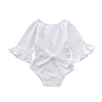 Girls' Solid Color Long Sleeve Bowknot Romper