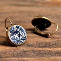 Fashion Retro French Glass Bird Earrings Alloy Iron Stud Earrings