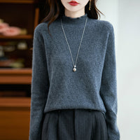 Women's Pure Wool Sweater Half-height Wooden Ear Collar Sweater