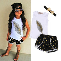 Feather Pattern Sleeveless Top Shorts Two-piece Children's Wear