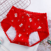 Women's Cotton Underwear Mid-waist Printed Menstrual Period Side Leakage Prevention Underwear