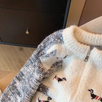 Puppy Embroidered Sweater Cardigan For Women