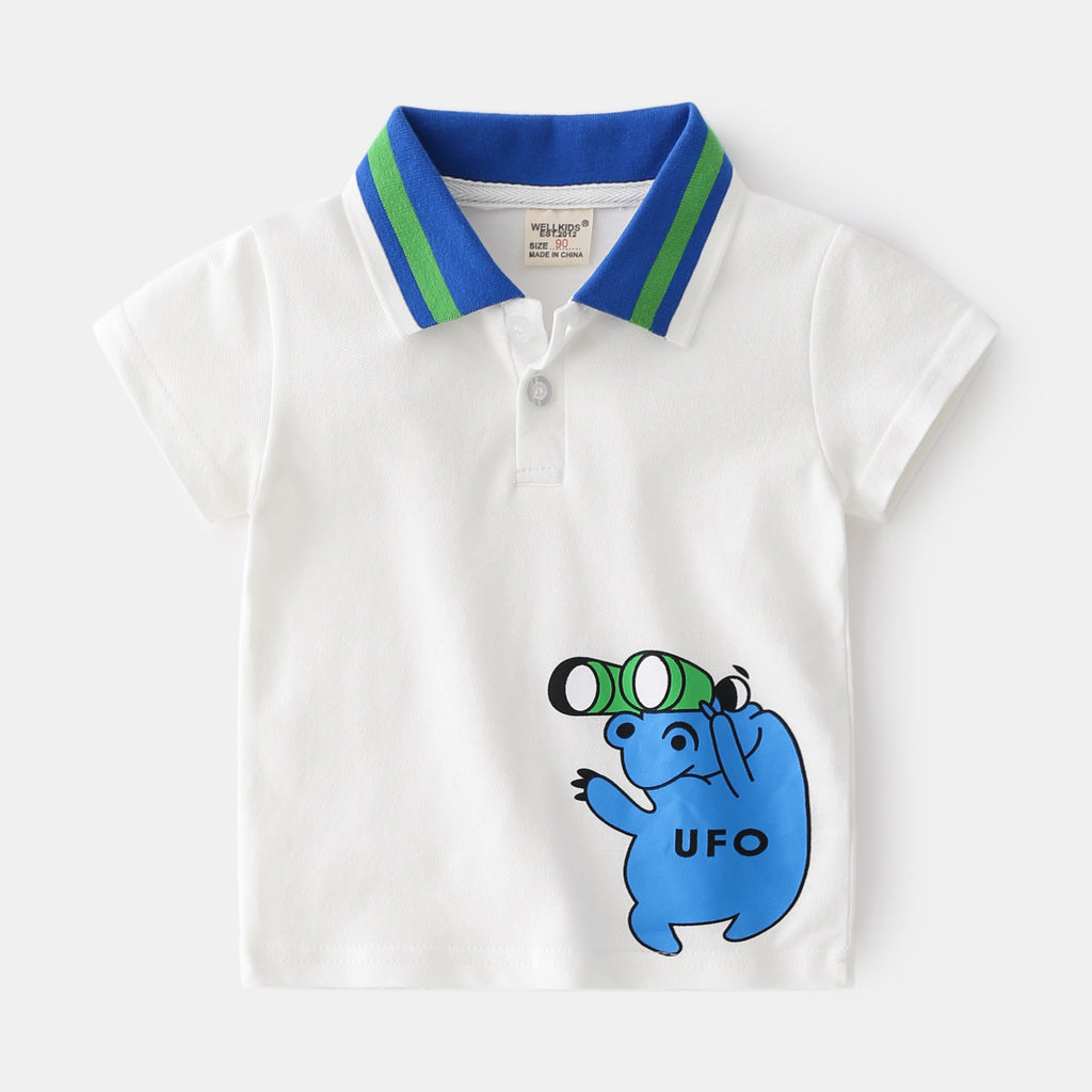 Men's Kids Cartoon Print Lapel Short Sleeve