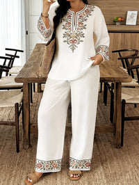 Long-sleeve Lace Floral Long-sleeve Ethnic-style Middle Eastern Set