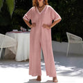 Womens Fashionable Casual Solid-Color Wide-Leg Jumpsuit