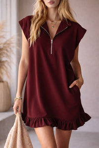 V-Neck Sleeveless Dress - Women's Casual Summer Dress With Two Front Pockets And Back Zipper Closure For Daily Wear