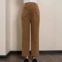 Women's Pit-stripe Buttoned Slim-fit Straight-leg Trousers