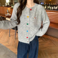Women's Sweet Round Neck Color Buckle Puppy Pattern Long-sleeved Sweater Cardigan