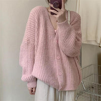 V-neck Knitted Cardigan Women's Thick Needle Loose Sweater