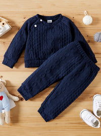 Round Neck Linking Open Clasp Silk Floss Long Sleeve Sweater Trousers Suit
