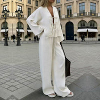 High-end Lace-up Shirt And Pants Casual Fashion Set