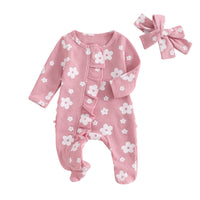 Spring And Autumn Flowers Full Printed Long-sleeved Jumpsuit