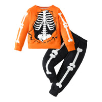 Halloween Bone Print Top And Trousers Two-piece Set