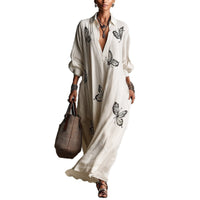 New Womens Relaxed-fit Casual Dress With A Deep V-neck