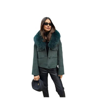 Elegant Single-Breasted Vintage Fur-Trimmed Flight Jacket For Women