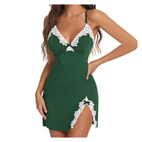 Push Up Deep V Bow Side Slit Slim Fit Slip Nightdress Suit